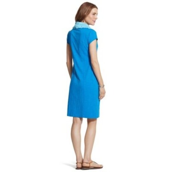 Chico's Size 2 = Large/12 ZENERGY BLUE COLORBLOCK‎ SHIFT DRESS W/POCKETS Summer - Picture 2 of 10